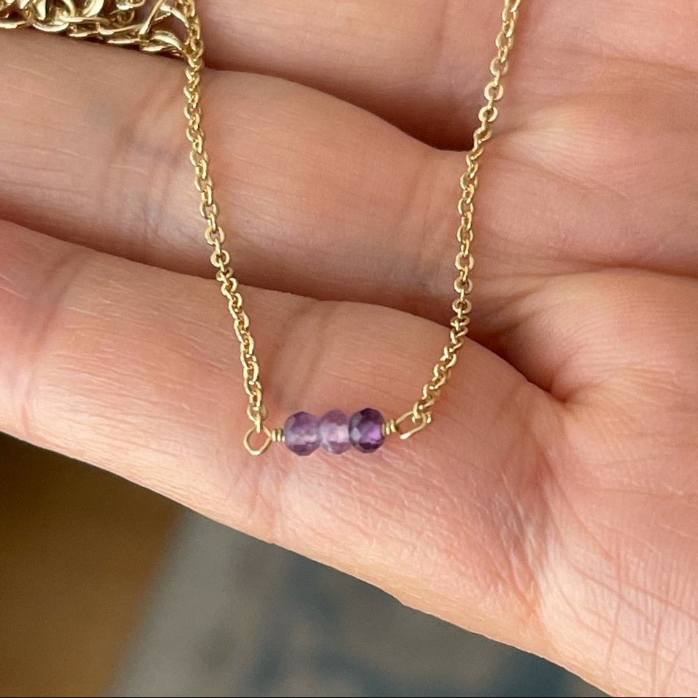 Faceted natural amethyst gold tone necklace